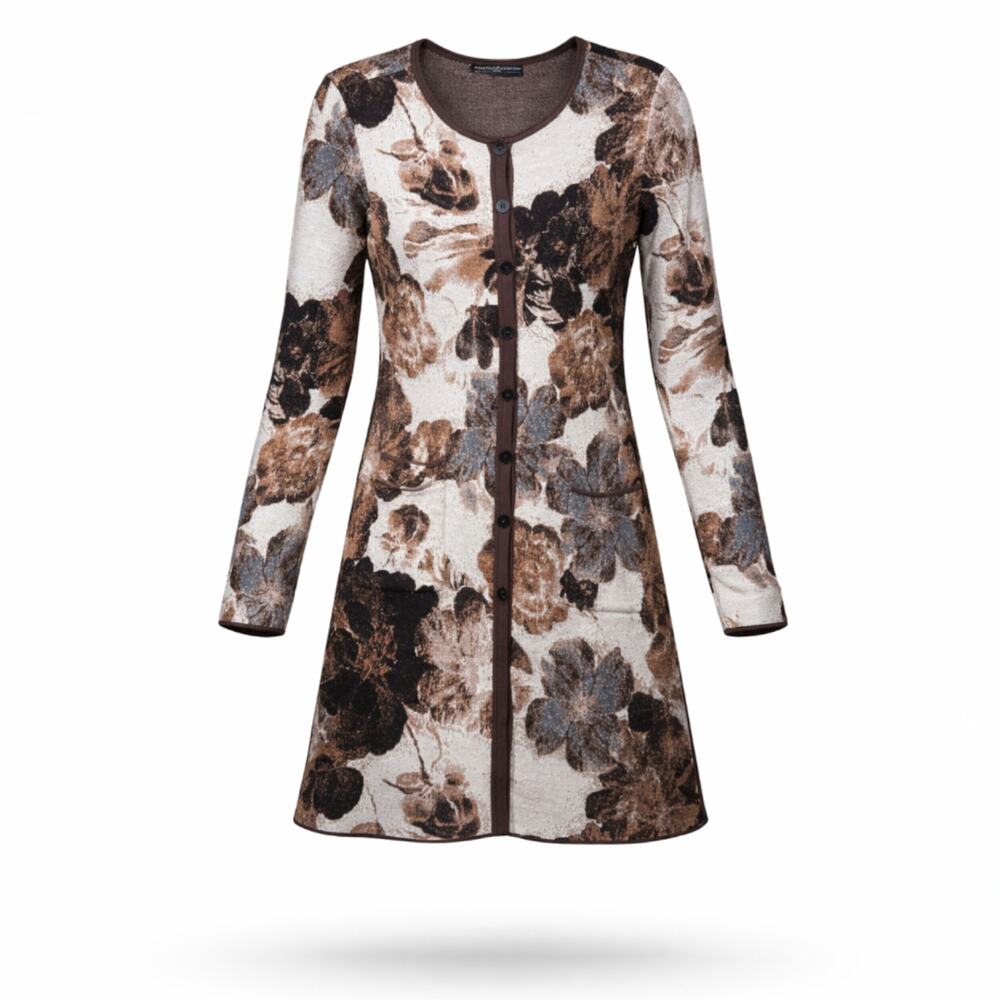 Peruvian‎ Connection Artsy Dark Floral Tapestry Knit Longline Cardigan Sweater L
